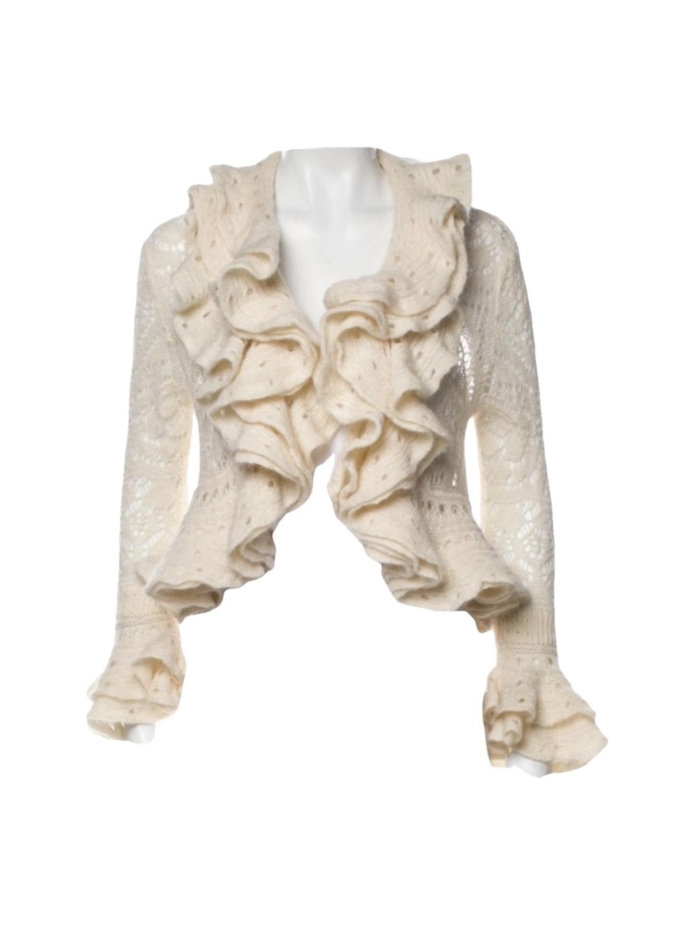 Ralph Lauren ivory ruffled cashmere knit cardigan